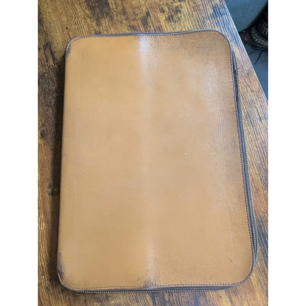 Vintage Renwick Tan Brown Leather Zip Around Portfolio Document Case USA READ